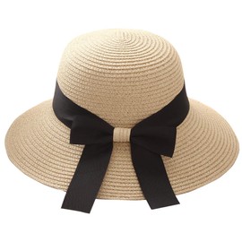 Women Sun Beach Straw Hats Wide Brim Foldable Girls Summer Cap with Big Bowknot