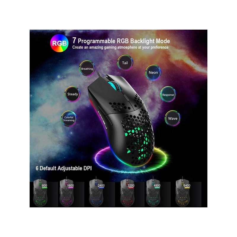 RGB Gaming Mouse with Honeycomb Shell, Ultraweave Cable, 6400 DPI