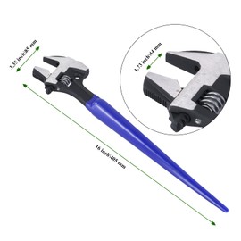 MAHIONG 2 PCS Reversible Jaw Adjustable Construction Spud Wrench Set, 16 Inch with Metric Scale and Hammer Head, Heavy Duty, Black and Blue