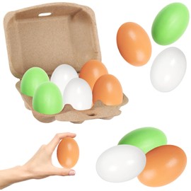 Wooden Fake Eggs, Life Size 3 Color Eggs Smooth Wooden Easter Eggs, White, Green, Brown, Perfect for Easter Crafts, Décor and Egg Hunts, 2.3" Inches (6-Pack)