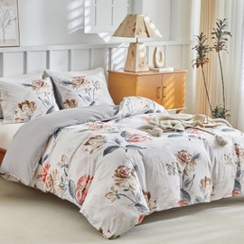 Lekesky Bed Linen 200 x 200 cm 3-Piece Duvet Cover - Bedding Sets Rouge 200 x 200 cm with 2 Pillowcases with Zip 80 x 80 cm, Soft and Non-Iron Elegant Peony Pattern with Zip