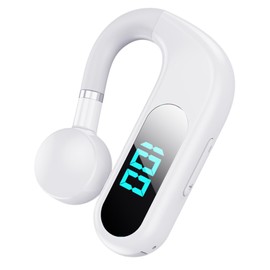 Bluetooth Headset,Bluetooth Single Earpiece with Noise Canceling Mic,Wireless Earbud with LED Display, 48Hrs Playtime Hands-Free Open Ear Headphones for Office Business Driving Sport(White)