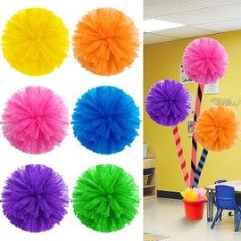 Tinlade 6 Pcs 14 Inch Party Decorations Large Trees Pom Pom Supplies Decorations Colorful Fluffy Fuzzy Tissue Paper Flowers for Classroom Reading Event Gift for Reading(Multicolored)