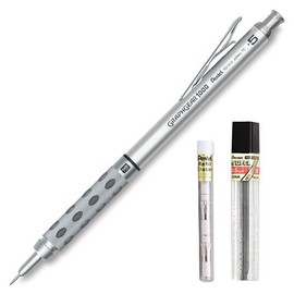 Pentel Graph Gear 1000 Automatic Drafting Pencil, 0.5mm Lead Size, Brushed Metal Barrel, (PG1015A) – Pentel Super Hi-Polymer Lead Refill 0.5mm Fine, HB, 12 Pieces of Lead (C505-HB), Pentel Mechanical Pencil Eraser Refills, 3/Tube, (Z2-1)