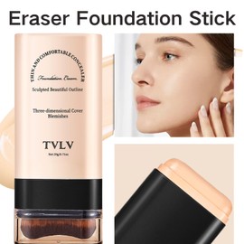 Flawless Eraser Foundation Stick Korean Double Head with Brush, Hydrating Lightweight Full Coverage, Waterproof Multi-Use Makeup Stick for Contour, Concealer & Blemishes, for All Skin Types