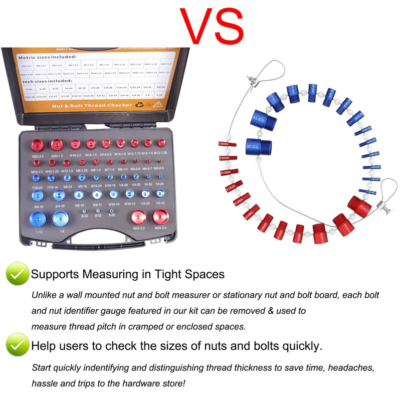 44pcs Nut and Bolt Thread Checker, 23 Inch & 21