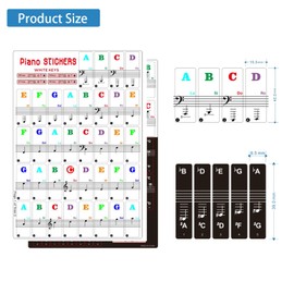 Piano Keyboard Stickers for 88/61/54/49 Key, Piano Keyboard Stickers for Kids Learning Piano, Transparent and Removable Piano Key Labels Notes, Colorful