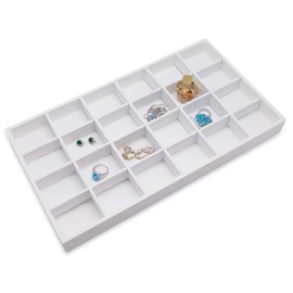 The Display Guys - Stackable Jewelry Tray and Organizer - for Drawers, Dressers, Store Display (24 Compartments, White Leatherette)