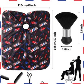 FEBSNOW Professional Hair Cutting Barber Cape with Neck Duster Brush, Tri Coloured Light Print Barber Cape for Barber Shop Hair Cutting Accessories