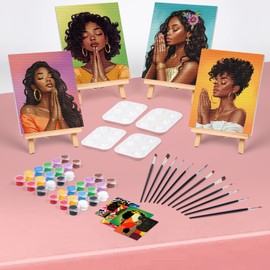 VOCHIC 4 Pack Sip and Paint Kit for Adults Pre Drawn Canvas for Painting Pre Printed Stretched Canvas DIY Art Party Set Date Night Girls Game (Pray Girl,8x10 Inches)