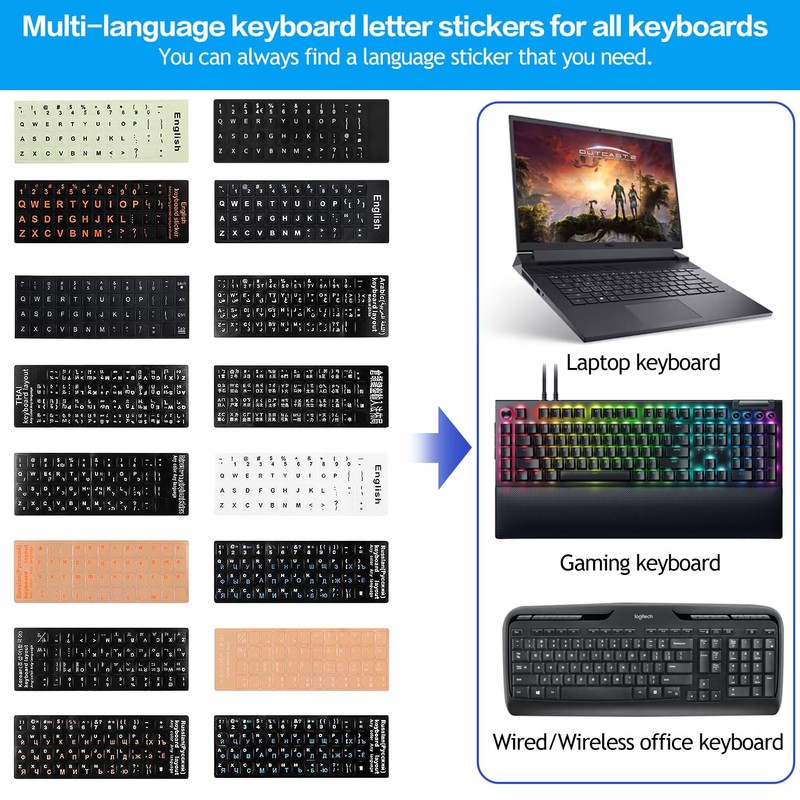 2PCS Arabic Keyboard Stickers, Arabic-English Keyboard Letters Replacement Stickers Black