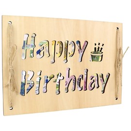 IKOPFLN Wooden Money Gift - Creative Birthday Gift - Happy Birthday Wooden Sign for Men & Women - Perfect Decoration for Birthday Parties, multicoloured