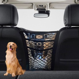 Rebvugr 3-Layer Car Mesh Organizer, Seat Back Net Bag, Car Interior Accessories Barrier of Backseat Pet Kids, Cargo Tissue Purse Holder, Driver Storage Netting Pouch Universal for Cars SUVs Trucks