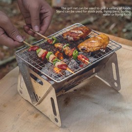 Folding BBQ Grill, Collapsible Charcoal Grill With Grill Net(8.0 x 6.0in), Heat Resistant Stainless Steel Camping Grill with Ventilation Holes for Picnic Garden Terrace Camping Travel