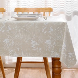 Heavy Duty Vinyl Tablecloth with Flannel Backing Waterproof Oil-Proof Plastic Table Cloth Stain-Resistant Wipeable Rectangle or Square Table Cover (Beige Leaf, 60X84 Inch)