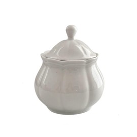 WAIT FLY Vintage Embossed Ceramic Sugar Bowl with Lid, Sugar Container, Sugar Jar for Kitchen Countertop, Coffee Bar-White-Sugar Bowl