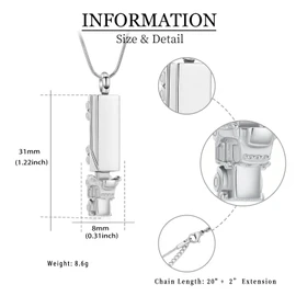 shajwo 18 Wheeler Semi Truck Urn Necklace for Ashes for Men Women Cremation Jewelry of Loved Ones Memorial Locket Pendant,Silver