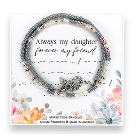 Always My Daughter Forever My Friend Beaded Morse Code Bracelet, Double Wrap Bracelet with Secret Message, Unique Jewelry for Women, I Love You Gift for Her, Mom Daughter Mother Adjustable USA Made