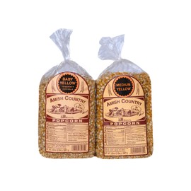 Amish Country Popcorn | 2 Lb Baby Yellow & 2 Lb Medium Yellow Kernels | Old Fashioned with Recipe Guide