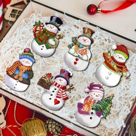 Fvviia 24 Pieces Christmas Snowman Wooden Ornaments Wood Hanging Decoration Set for Christmas Tree Hanging Wood Crafts Holiday Decor Xmas Party Supplies
