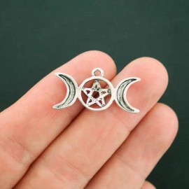 Unbranded 6 Moon Charms Antique Silver Tone Pentagram Triple Moon - SC3442