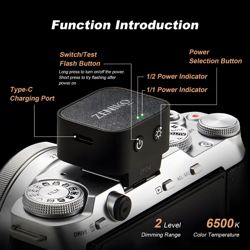 ZENI ZF04 Camera Flash, 6500K±200K Mini Flash for Canon, Sony,