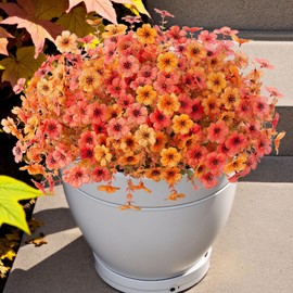 Artificial Faux Flowers Plants Outdoor Autumn Decor,12 Bundles Fake Fall Orange Silk Daisy with Eucalyptus,Faux Flowers for Outside Window Box Front Porch Hanging Planter fall Decor(Orange Yellow)