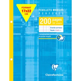 Clairefontaine 1351C Pack of 100 Sheets Ring Binder Inserts 17 x 22 cm French Ruling 90 g White 1 Pack