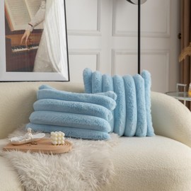 Neelvin Brown Faux Fur Cosy Soft Striped Decorative Cushion Covers 24 x 24 Inches, Set of 2, Velvet Cushion Cover for Sofa Couch