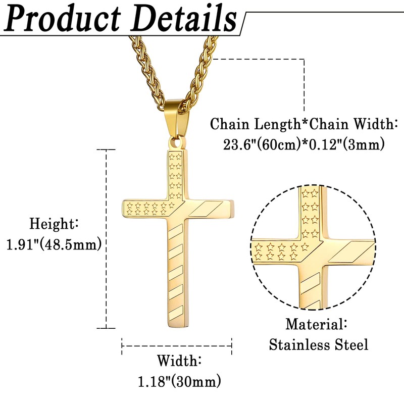 Cupimatch American Flag Cross Necklace Philippians 4:13 Bible Verse Pendant