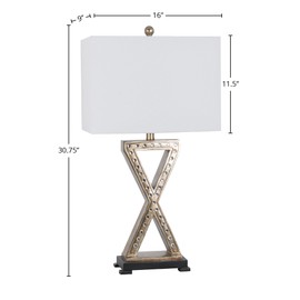 31" Polyresin Table Lamp with Linen Shade, Antique Silver & Black (Set of 2)