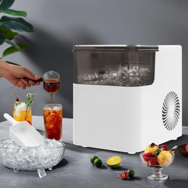 Countertop Ice Maker, 26.46 lbs/24H Electric Ice Machine with 2 Ice Sizes, Self-Cleaning & Auto Ice-Making, Portable Stainless Steel Ice Maker with Large Storage, Compact Ice Maker for Home, Office