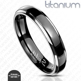 Paula & Fritz Titan Ring silver 4mm wide Band Ring with black Band and Dome available Ring sizes 47 (15) - 53 (17) R-TI-0619-4 - Metallic, 53 (16.9)