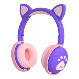 Ele-Gate Audifonos Ele-gate Inalambricos Gato Bluetooth Mic Control Color Violeta Luz Multicolor