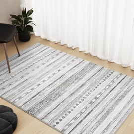 3x5 Area Rug Machine Washable Non Slip Rug Distressed Neutral Moroccan Boho Rug Ultra Soft Indoor Rugs for Bedroom Living Room Entryway Kitchen Foyer Bedside, Black