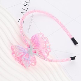 Pink Hair Bands Sequin Toddler Headband Glitter Butterfly Bow Headbands for Girls Non Slip Butterfly little girl headbands Sparkly Toddler Hair Access for Children 1PCS
