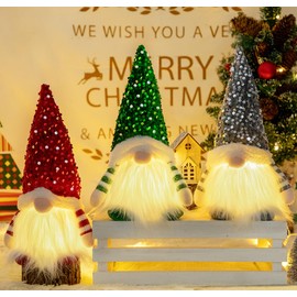 3PCS Gnome Christmas Decorations -12 Inch Light Up Christmas Gnomes Plush Doll Ornaments Glitter Sequins Swedish Hat Leprechaun Dwarf Gift Home Table Decor
