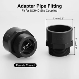 QUARKZMAN 2 x 2 inch PVC sleeve for SCH40 slip coupling, male adapter for threaded connection, with sealing tape, socket x NPT male, dark grey