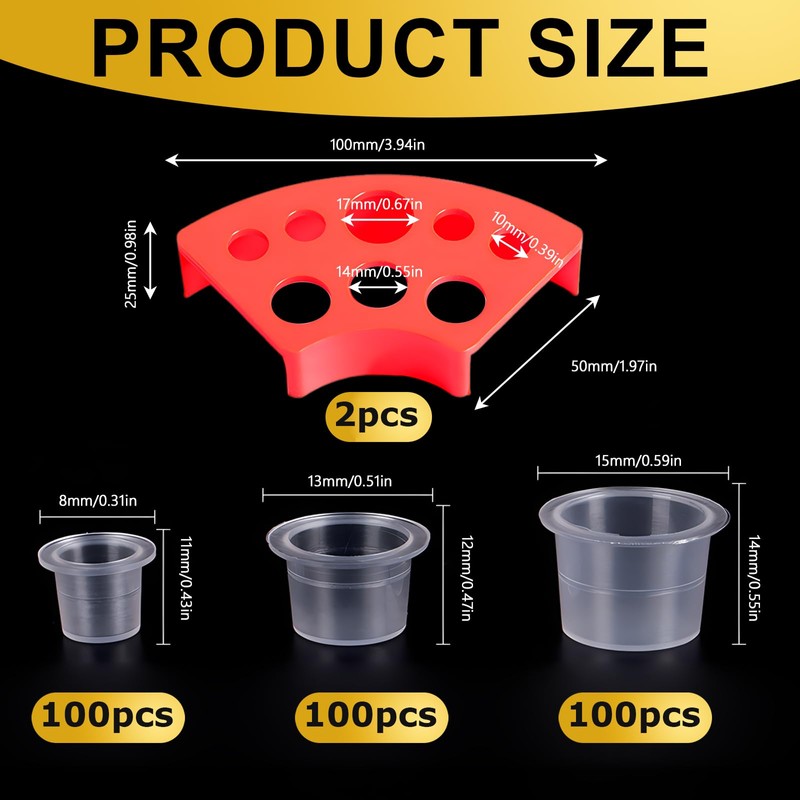 300pcs Tattoo Ink Caps Cups with 2 Red Cups Holders-Base