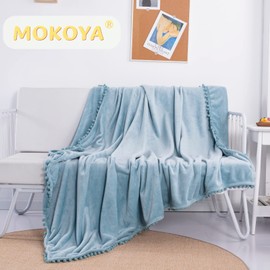 Mokoya Blanket, Single, Cute Blanket, 51.2 x 63.0 inches (130 x 160 cm), Large Size, Fashionable Pom Pom Included, Fluffy, Soft, Multi-Purpose, Shoulder Bag, Lightweight, Washable, All Year Round Use