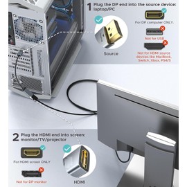 4K DisplayPort to HDMI Adapter, Display Port to HDMI Port, [1440P@60Hz, 1080P@120Hz] No-Latch Uni-Direction DP Computer to HDMI Monitor Converter, Compatible with Lenovo, Dell, HP, Asus.