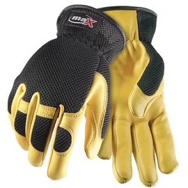 Galeton 9120052-M Max Extra Deerskin Palm Mesh Back Utility Work Gloves with Slip-On Cuff, Medium, Yellow/Black