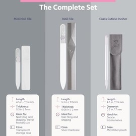Juego de limas de uñas de cristal para cutículas, limas de uñas de manicura en estuche, limado de precisión, suave en uñas naturales y cutículas, vidr
