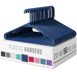 NEATERIZE Plastic Hangers 50 Pack Navy - Clothes Hangers - Makes The Perfect Coat Hanger and General Space Saving Clothes Hangers for Closet - Percheros Ganchos para Colgar Ropa Hangars