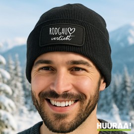 Huuraa Beanie Rodgau verliebt Geschenk Black Rodgau Geschenkidee