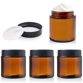 TOKSEO Pack of 4 120 ml Amber Glass Empty Jars, Cream Jars for Filling, Large Apothecary Jar, Cosmetic Glass, Cream Jar, Ointment Jars, Brown Glass Container with Lid and Liner