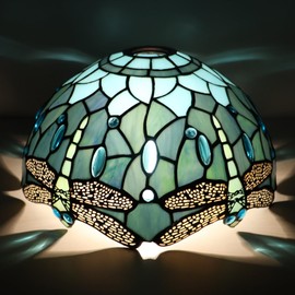 HWDFEI Tiffany Lamp Shade 12 Inch Accessories Replacement Stained Glass Lampshade Only for Arched Floor Lamp, Pendant Light(Green Dragonfly Q)