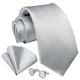 Enlision White Grey Ties for Men Solid Mens Tie Satin Silk Classy Necktie Pocket Squares Set Handkerchief for Wedding Prom Party Formal Business