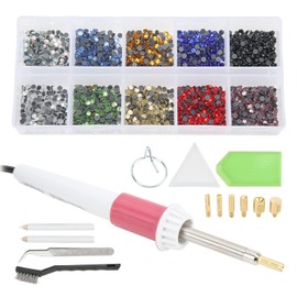 Aplicador de Diamantes de Imitación Hotfix, Juego de 10 Colores Rinestones, Aplicador de Diamantes de Imitación Fijos en Caliente, Kit de Bolígrafo con 7 Puntas, Pinzas,(Enchufe de EE. UU.)