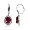 Sterling Silver Created Ruby Pear-Cut Oxidized Rope Dangle Leverback Earrings